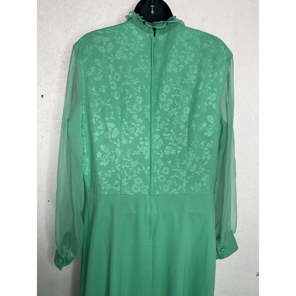Vintage 70s Maxi Dress Ruffled Sheer Sleeves Floral Bodice Women’s Size Large - Picture 7 of 16